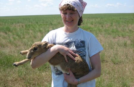 EJ Holding a Saiga Calf