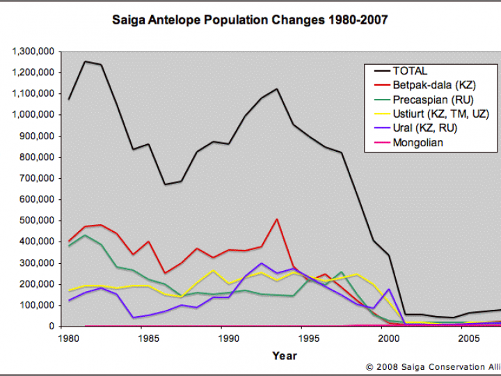 Saiga Population Graph 1980 to 2007